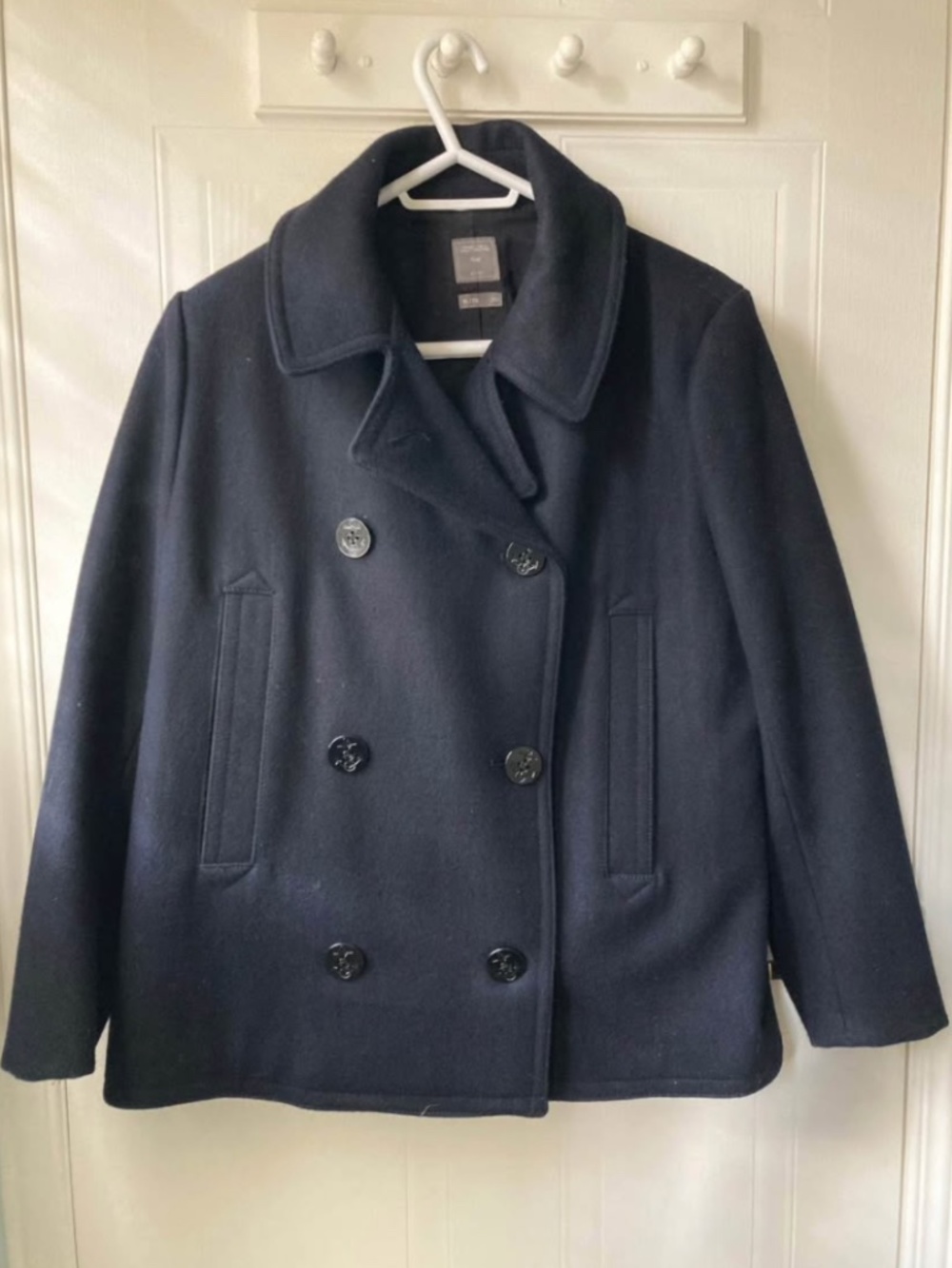 Short navy double-breasted coat, XL